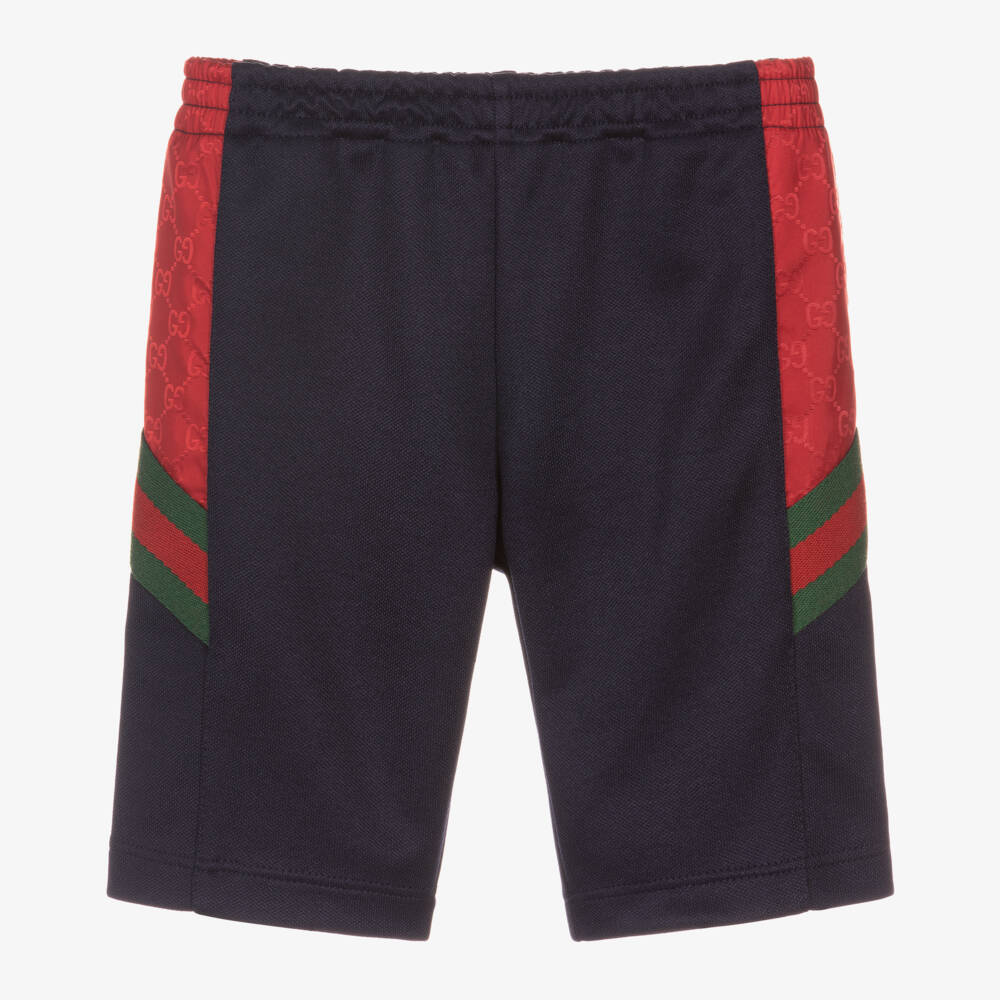 Gucci-Boys Navy Blue & Red GG Logo Piqué Shorts | Childrensalon Outlet