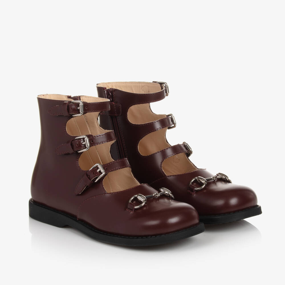 Gucci-Boys Oxblood Leather Strap Shoes | Childrensalon Outlet