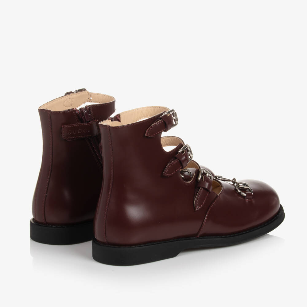 Gucci-Boys Oxblood Leather Strap Shoes | Childrensalon Outlet