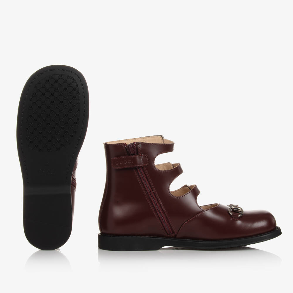 Gucci-Boys Oxblood Leather Strap Shoes | Childrensalon Outlet