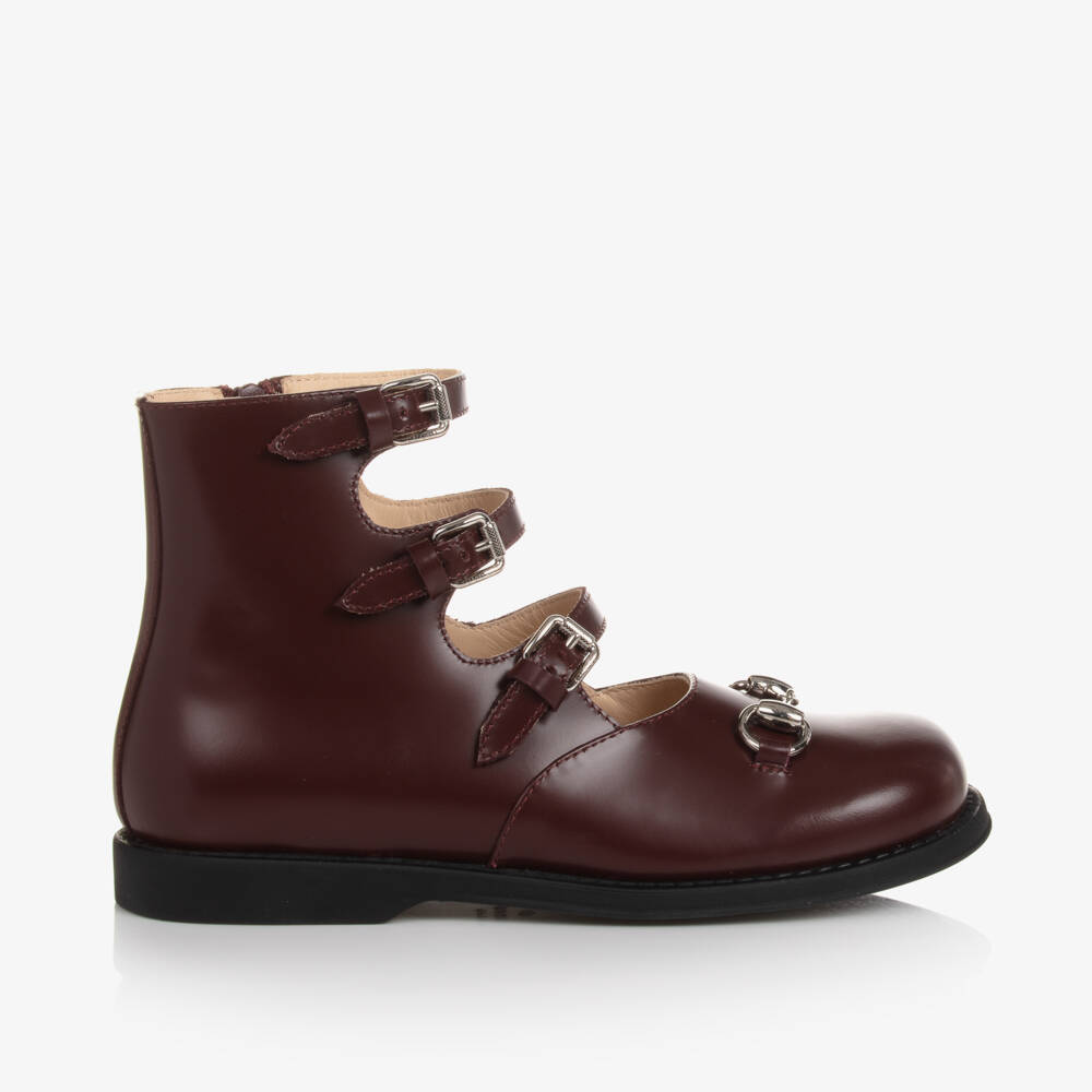 Gucci-Boys Oxblood Leather Strap Shoes | Childrensalon Outlet