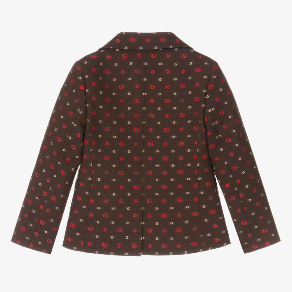 غوتشي-جاكيت بليزر بشعار‘GG‘ مزيج صوف وقطن جاكارد لون بني للأولاد | Childrensalon Outlet
