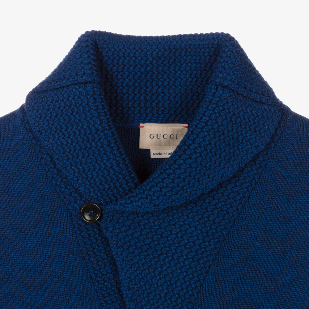 Gucci-Boys Wool Knit Blue Cardigan | Childrensalon Outlet