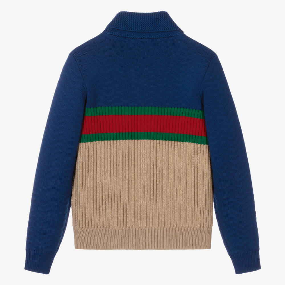 Gucci-Boys Wool Knit Blue Cardigan | Childrensalon Outlet