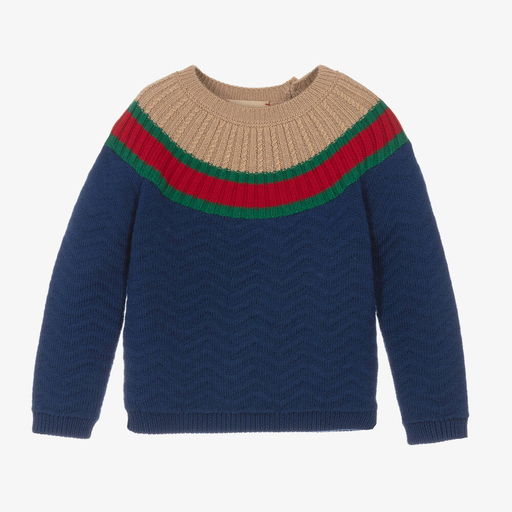 Gucci-Синий шерстяной свитер с вставным воротом | Childrensalon Outlet