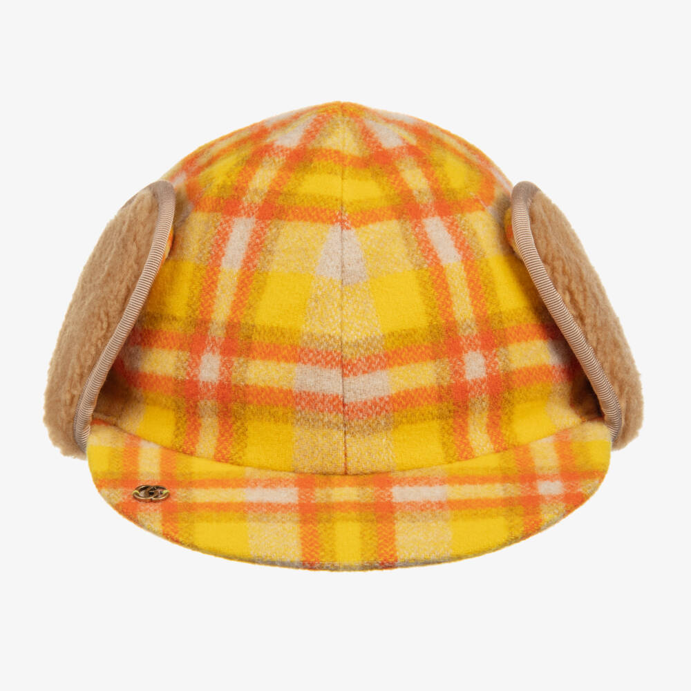 Gucci-Boys Yellow Checked Trapper Hat | Childrensalon Outlet