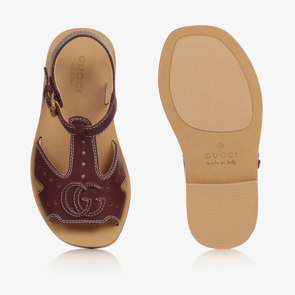 Gucci-Brown Double G Leather Sandals | Childrensalon Outlet