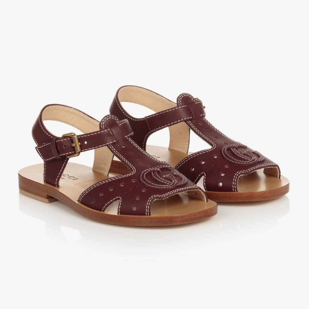 Gucci-Brown Leather Logo Sandals | Childrensalon Outlet