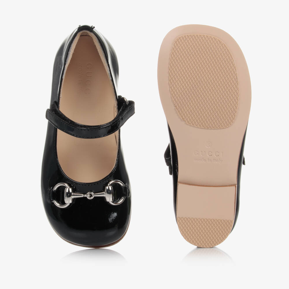 Gucci-Girls Black Leather Ballerina Shoes With Horsebit Detail | Childrensalon Outlet