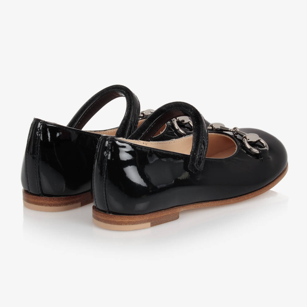 Gucci-Girls Black Leather Ballerina Shoes With Horsebit Detail | Childrensalon Outlet