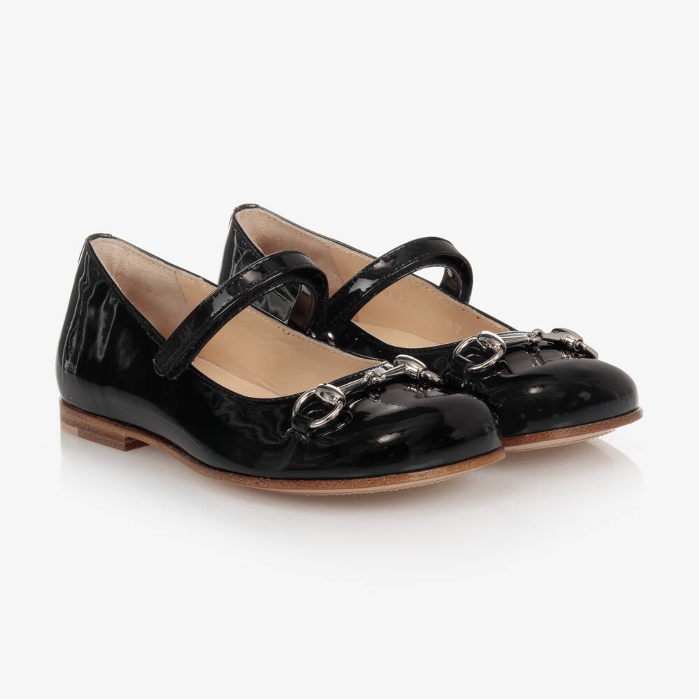 Gucci-Girls Black Patent Leather Ballerina Shoes | Childrensalon Outlet