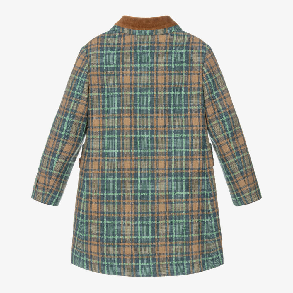 Gucci-Girls Blue Brown Wool Plaid Coat | Childrensalon Outlet