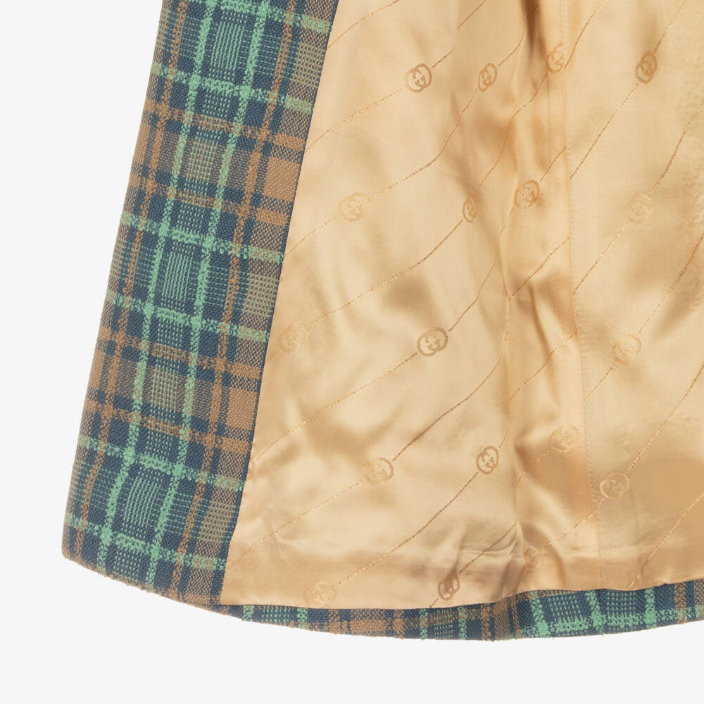Gucci-Girls Blue Brown Wool Plaid Coat | Childrensalon Outlet