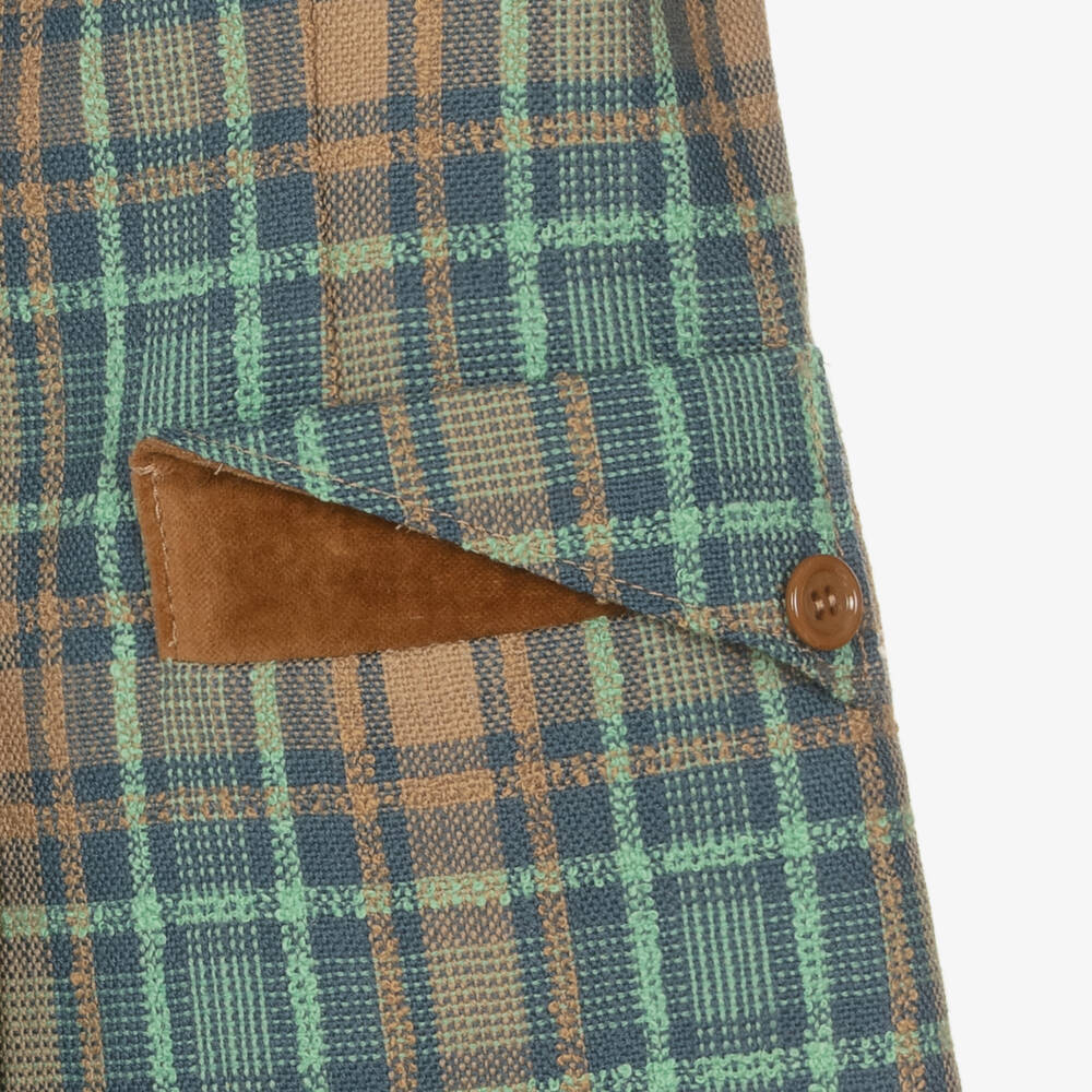 Gucci-Girls Blue Brown Wool Plaid Coat | Childrensalon Outlet
