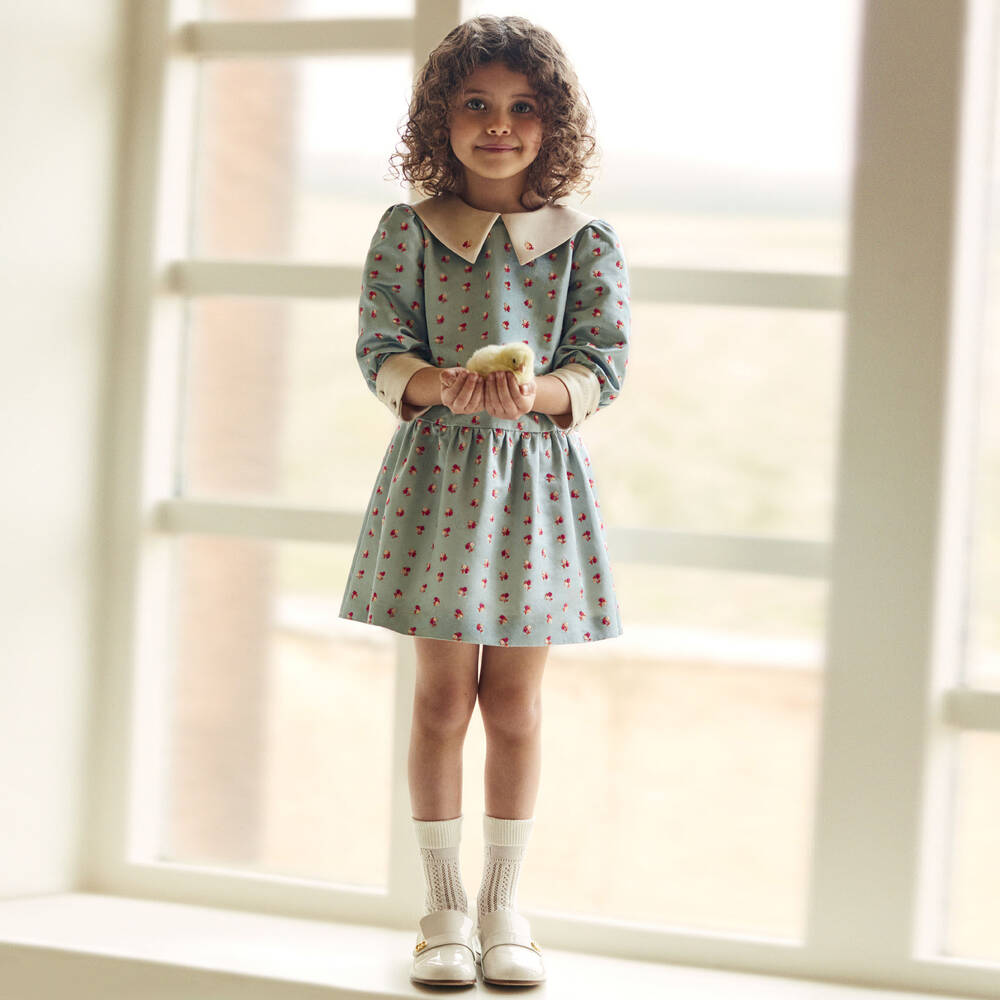 Gucci Robe bleue brodee Fille Childrensalon Outlet