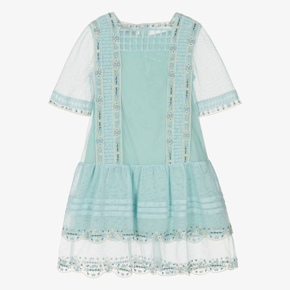 Gucci-Girls Blue Interlocking G Tulle Dress | Childrensalon Outlet