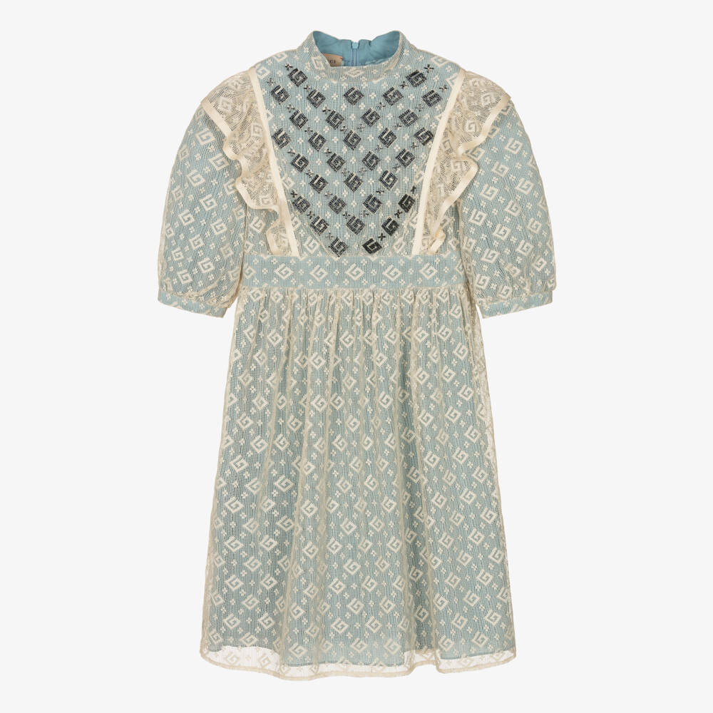 Gucci-Girls Blue Lace Embellished Dress | Childrensalon Outlet