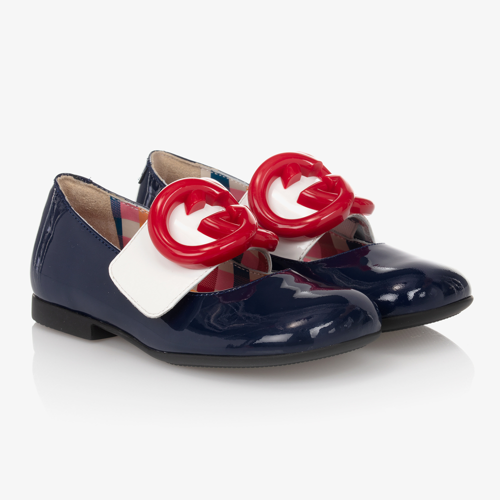 Gucci-Girls Blue Leather GG Shoes | Childrensalon Outlet