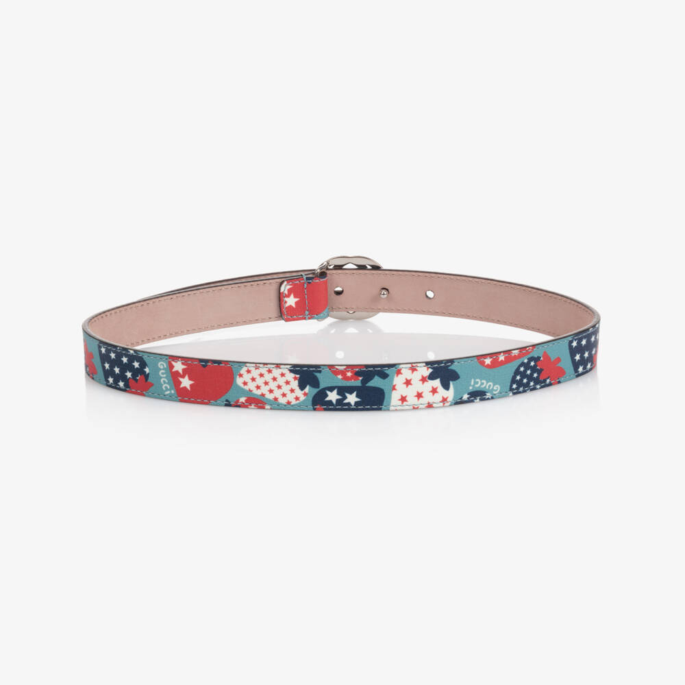 Gucci-Girls Blue Strawberry Pattern Belt | Childrensalon Outlet