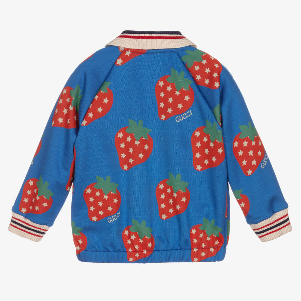 Gucci-Girls Blue Strawberry Zip-Up Top | Childrensalon Outlet