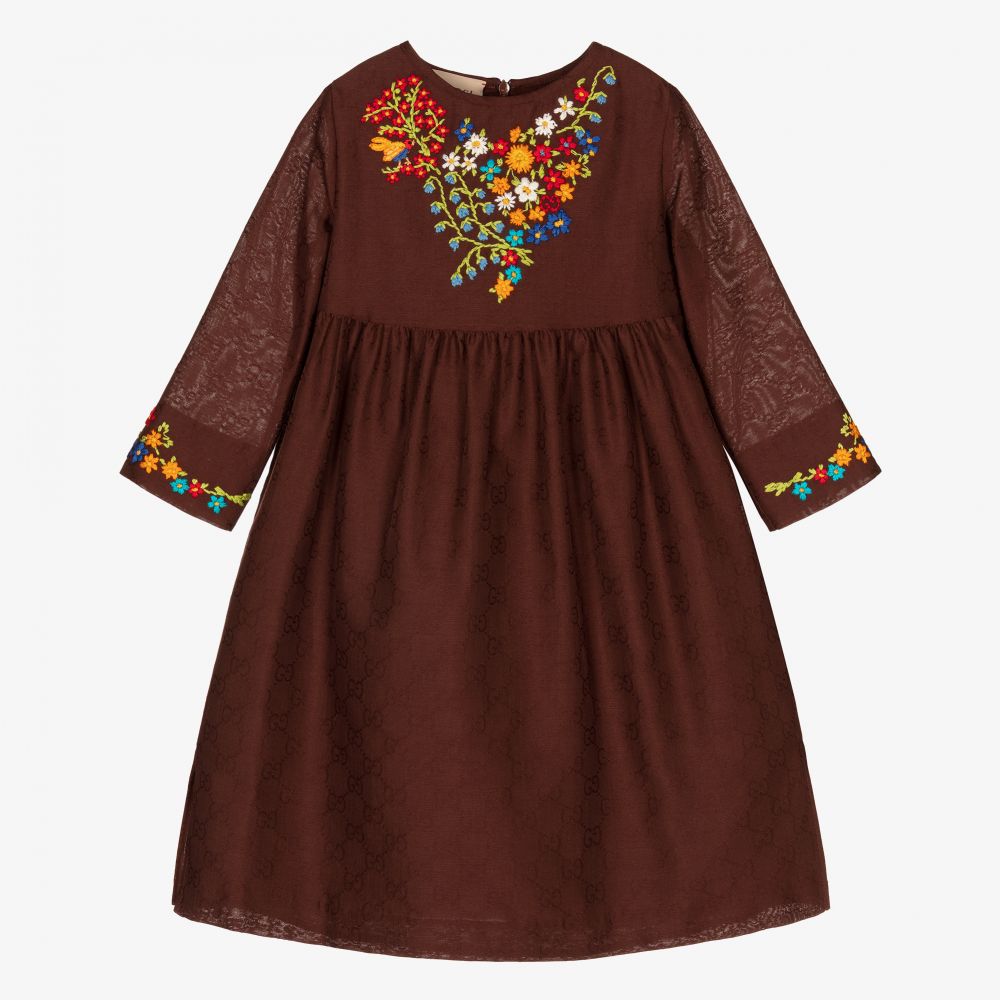 Gucci-Girls Brown Cotton Dress  | Childrensalon Outlet