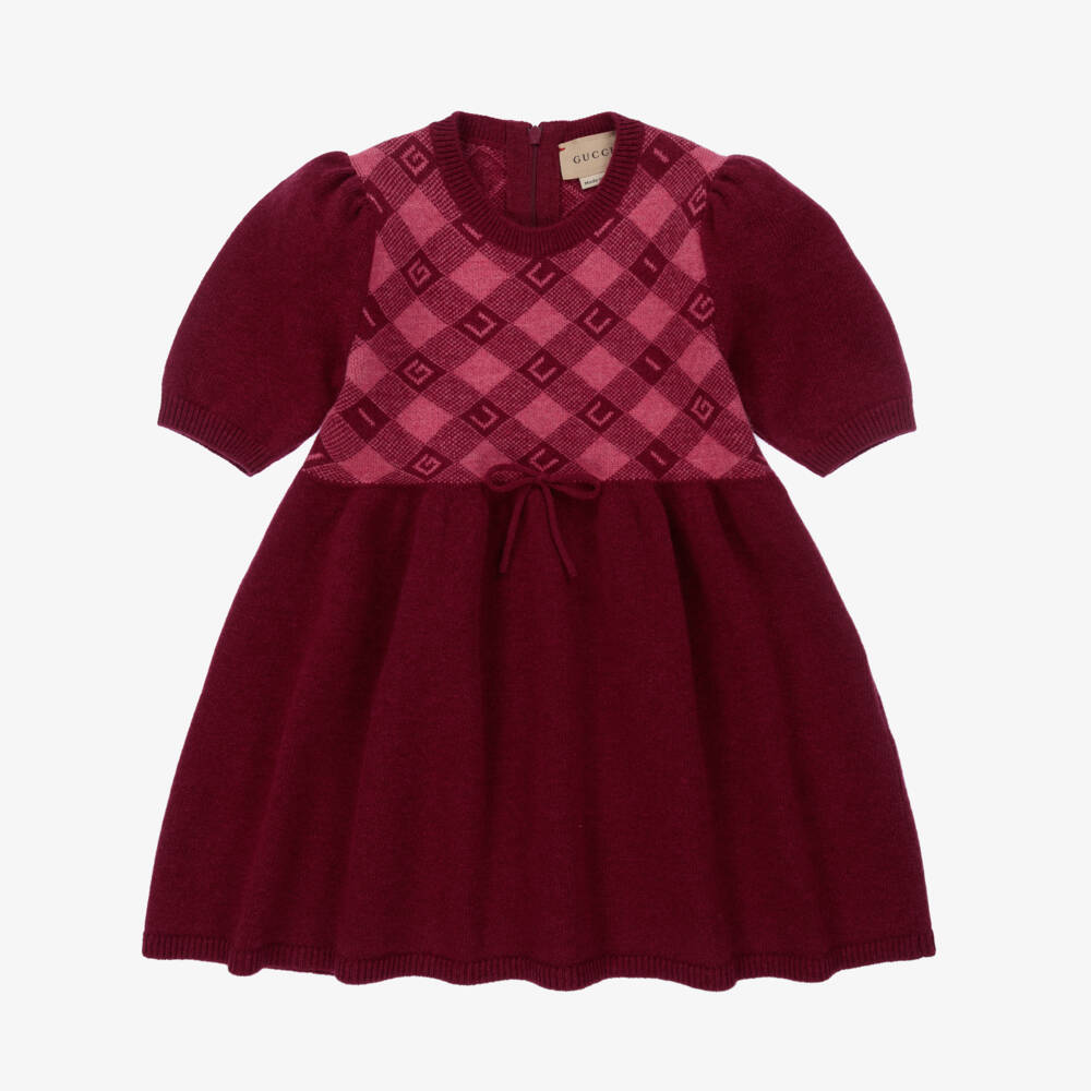 Gucci-Girls Burgundy Wool Knit Dress | Childrensalon Outlet