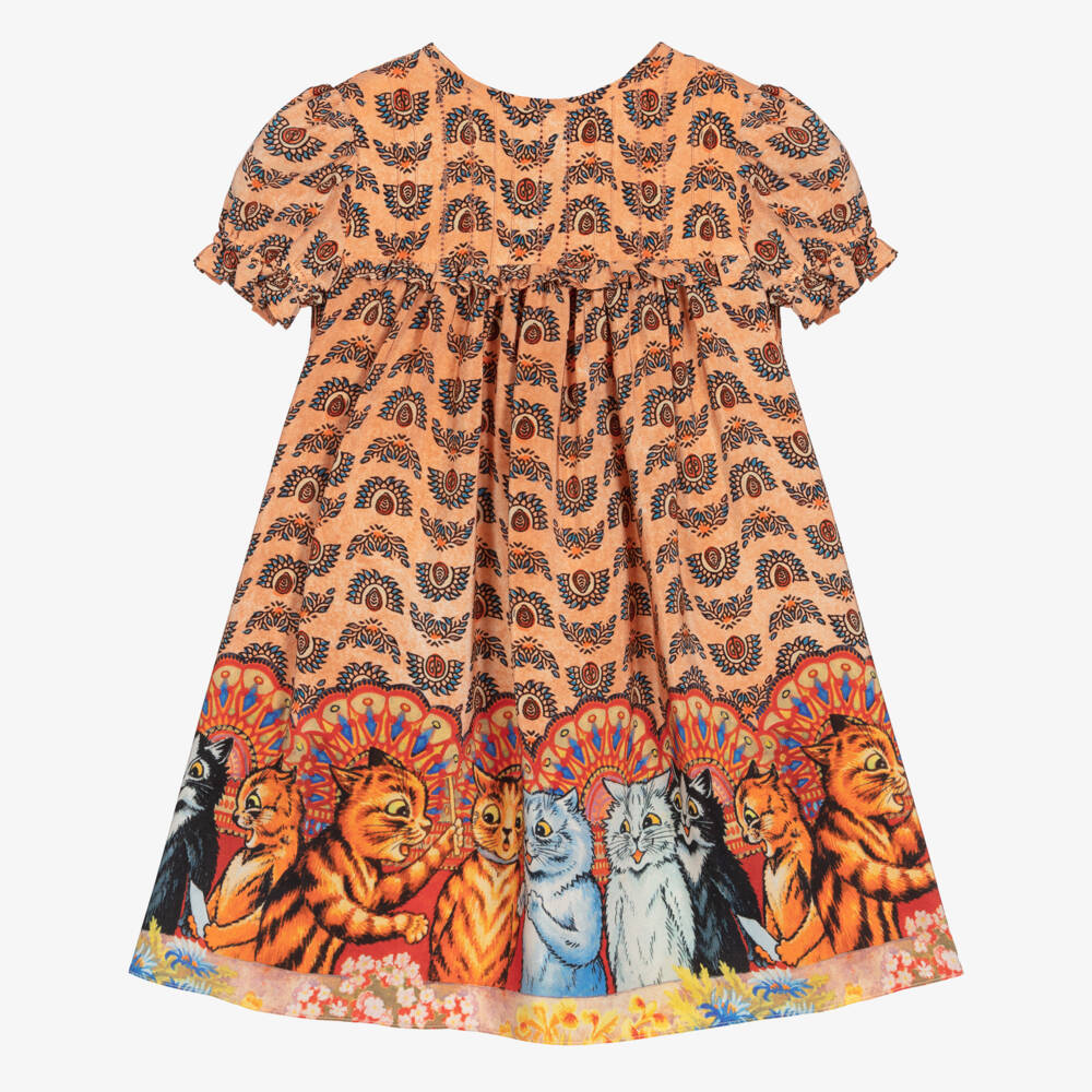 Gucci-Girls Coral Cat Silk Dress | Childrensalon Outlet