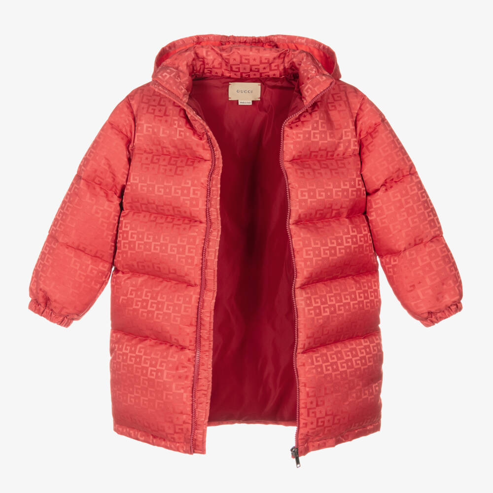 Gucci-Girls Coral Hooded Puffer Jacket | Childrensalon Outlet