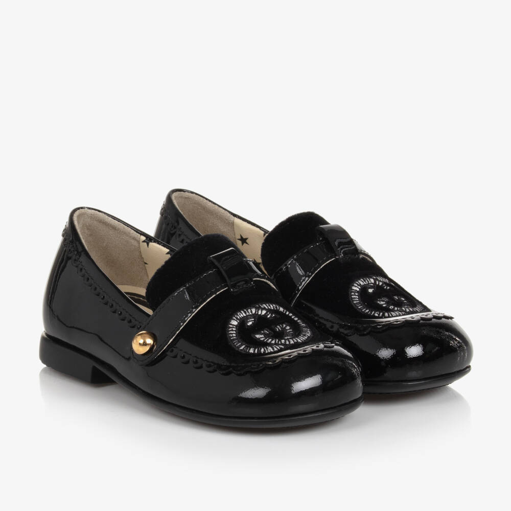 Gucci-Girls Glossy Black Leather Loafers | Childrensalon Outlet