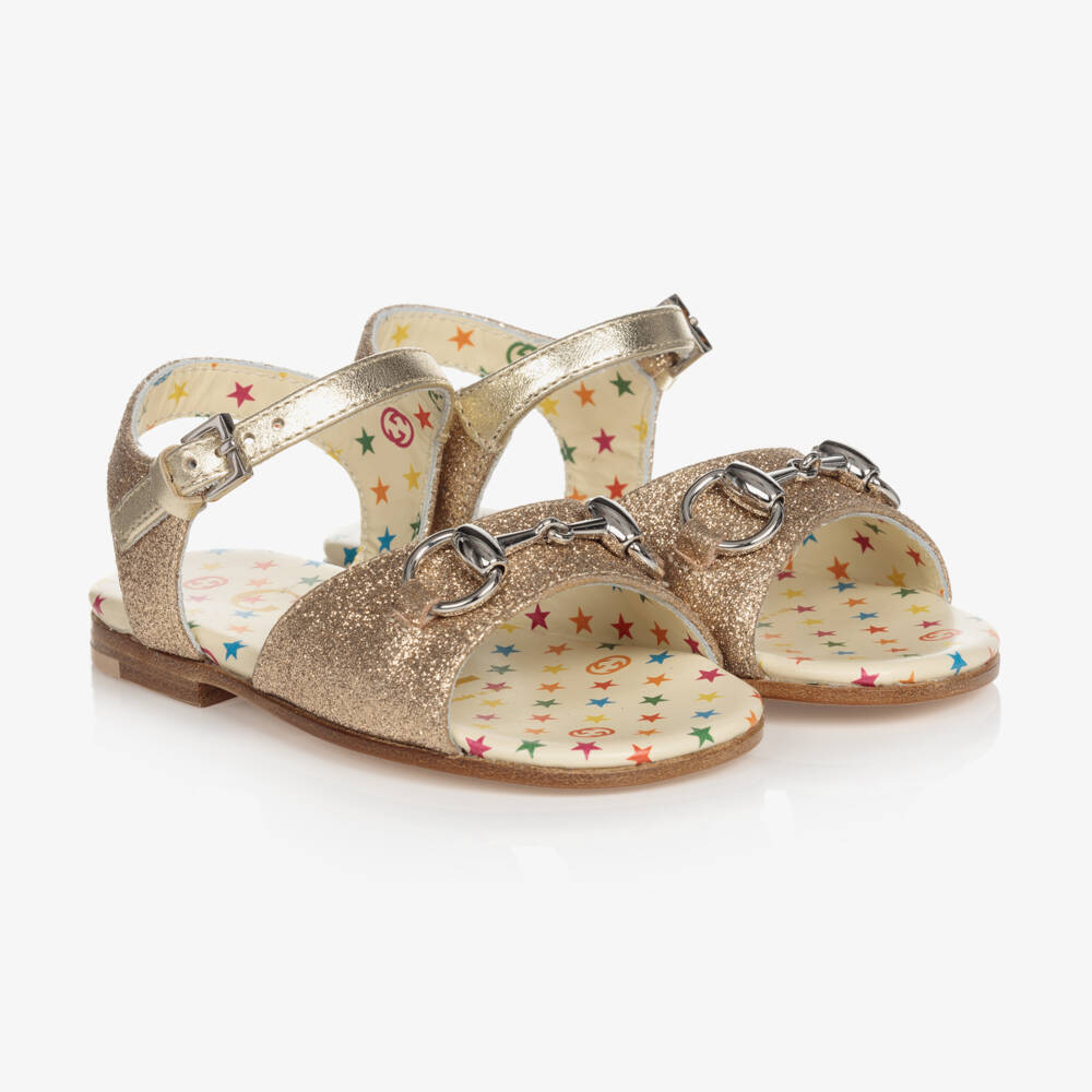 Gucci-Girls Gold Horsebit Sandals | Childrensalon Outlet