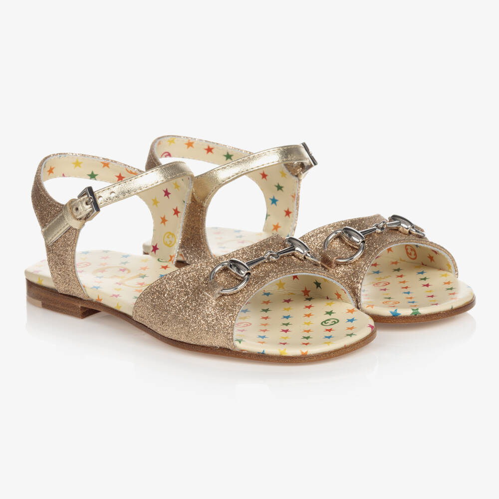 Gucci-Girls Gold Horsebit Sandals | Childrensalon Outlet