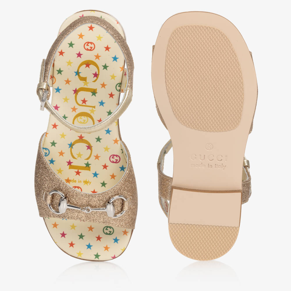Gucci-Girls Gold Horsebit Sandals | Childrensalon Outlet