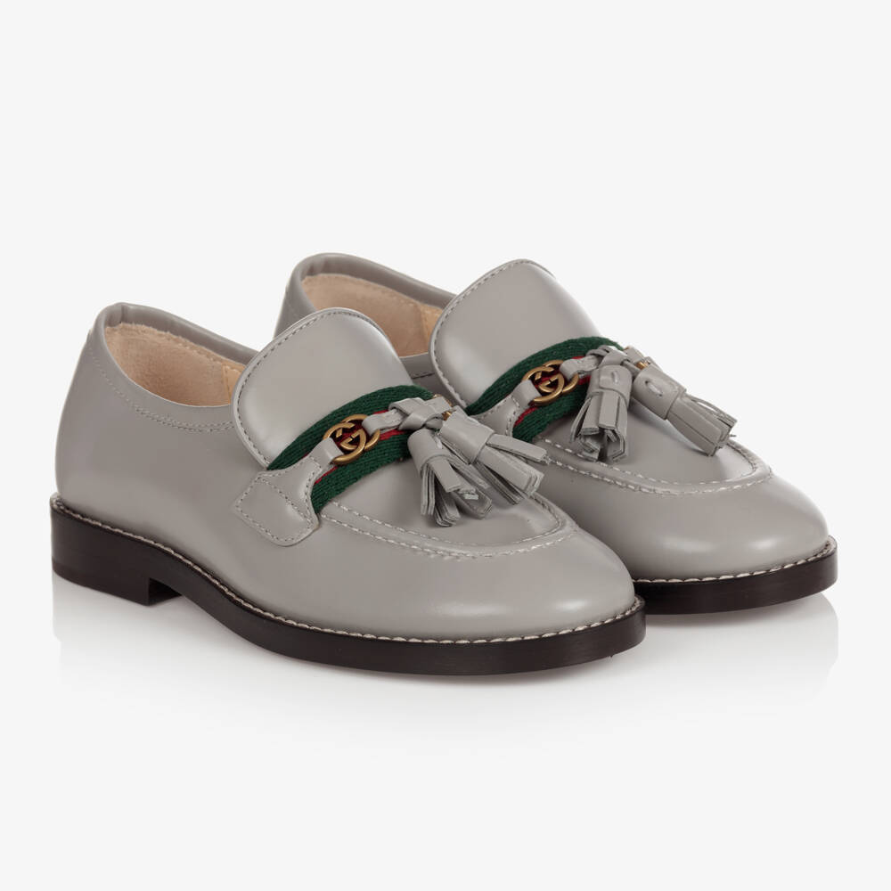 Gucci-Girls Grey Leather Moccasin Shoes | Childrensalon Outlet