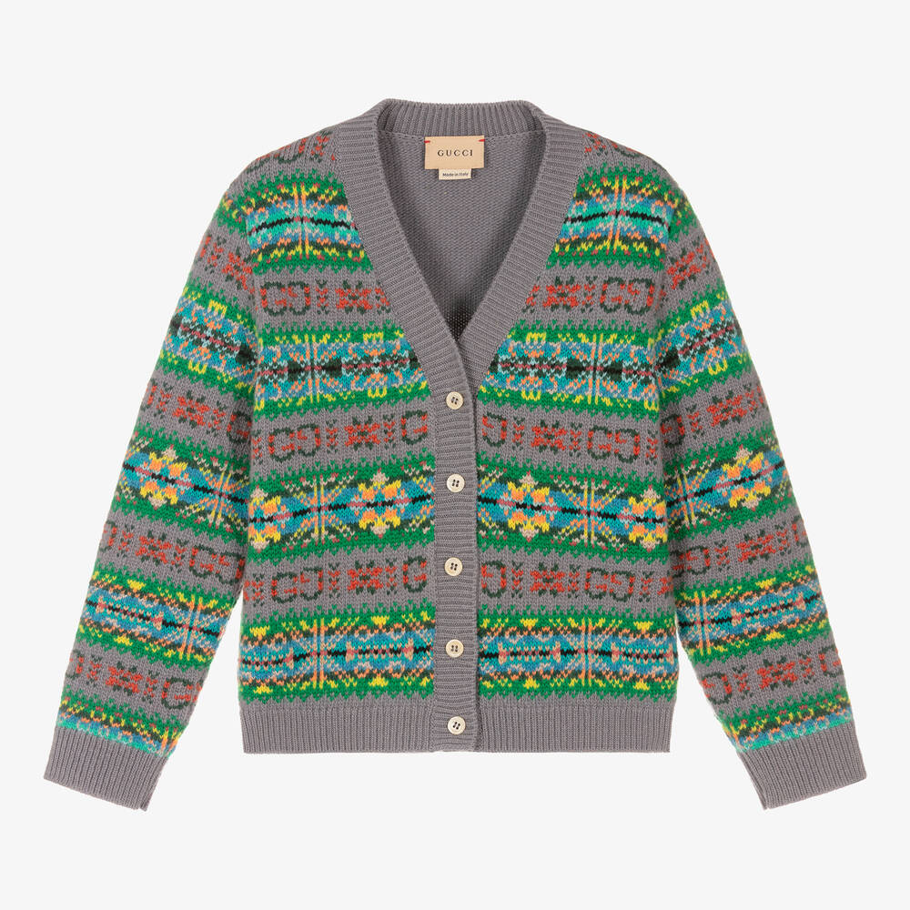 Gucci-Girls Grey Wool Knitted Cardigan | Childrensalon Outlet