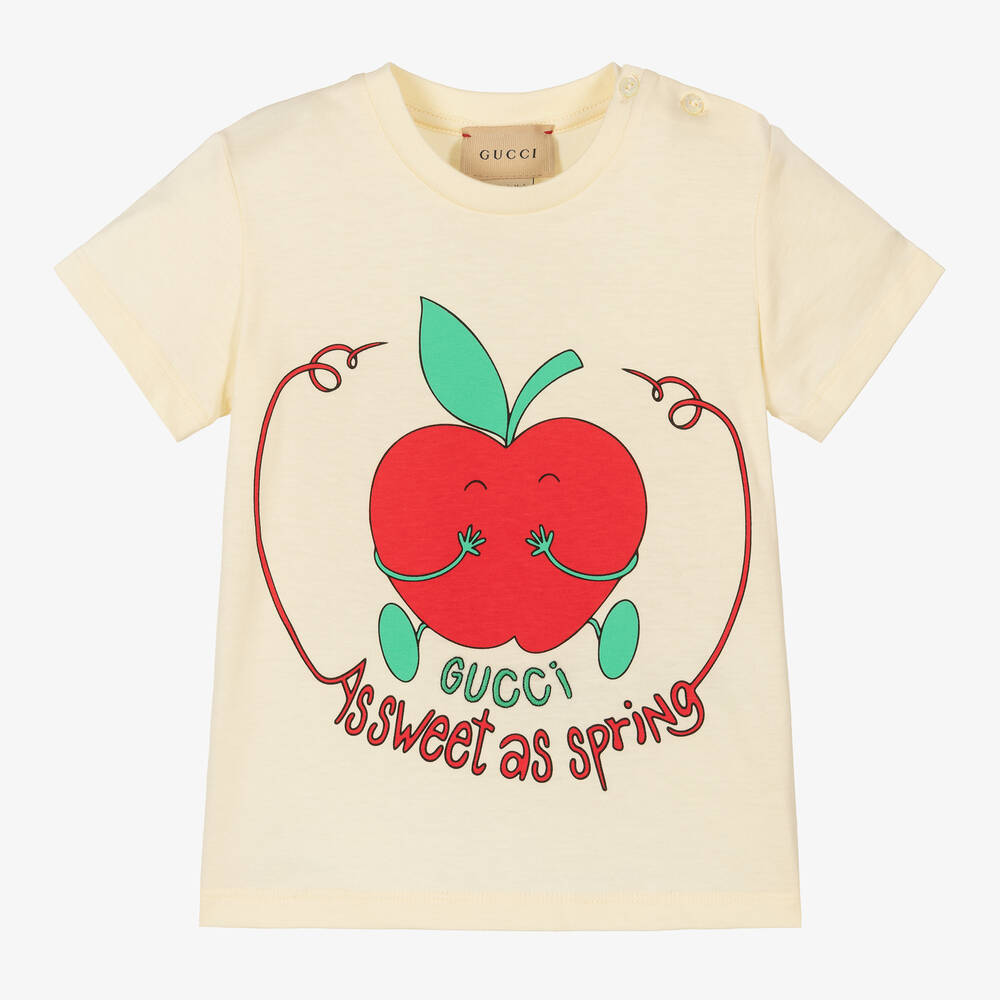 Gucci-Girls Ivory Apple & Slogan T-Shirt | Childrensalon Outlet