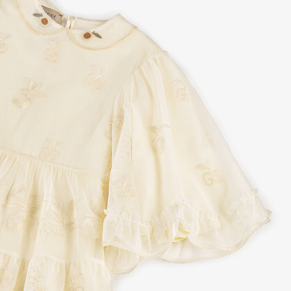 Gucci-Girls Ivory Cotton Tulle GG Dress | Childrensalon Outlet