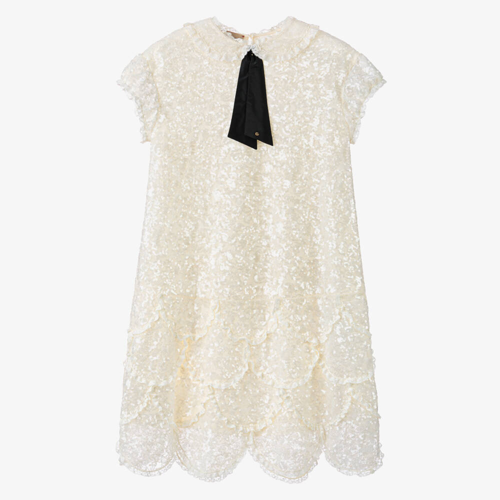 Gucci-Girls Ivory Embroidered Sequin Dress | Childrensalon Outlet