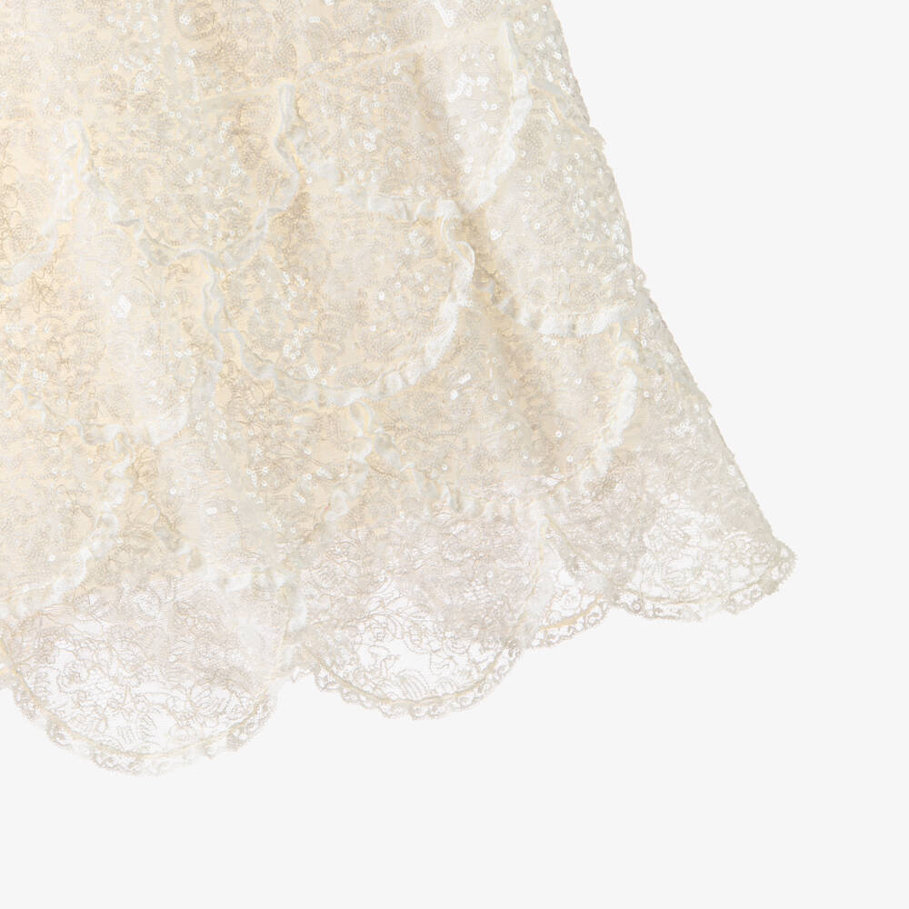 Gucci-Girls Ivory Embroidered Sequin Dress | Childrensalon Outlet