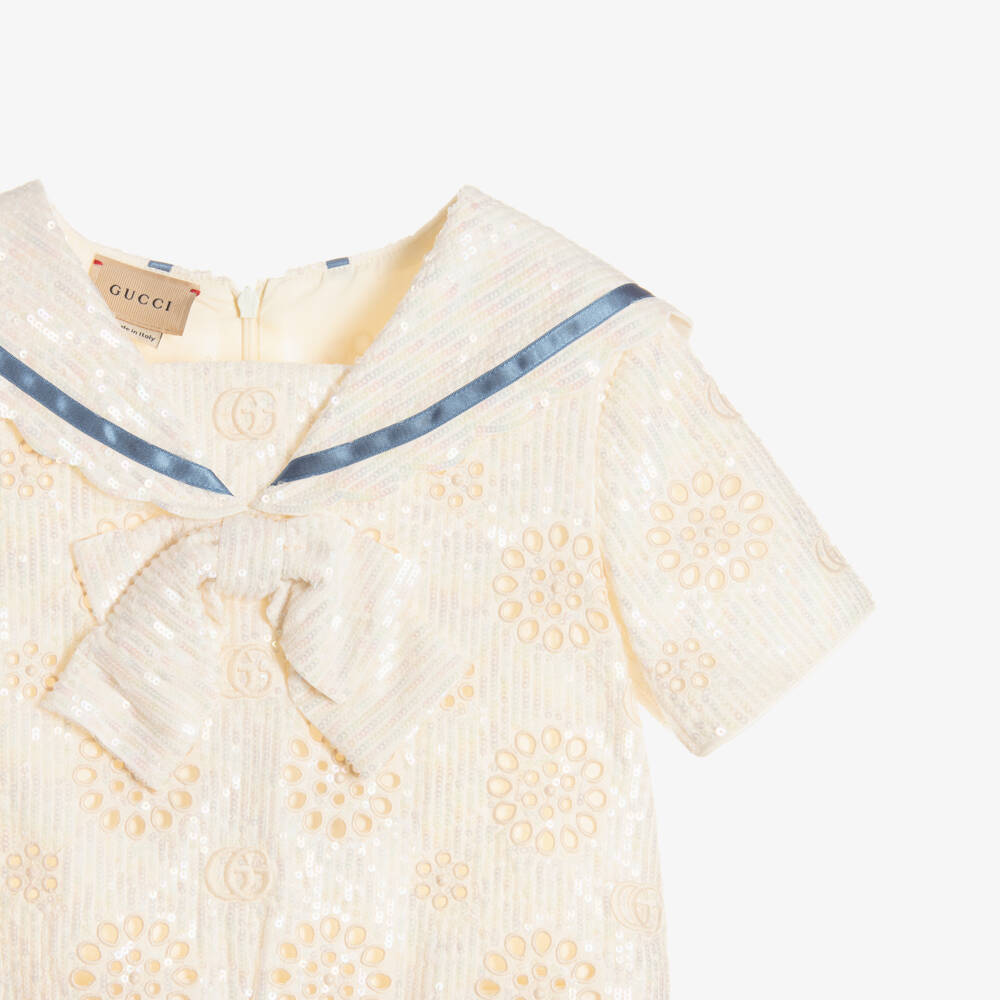 Gucci-Girls Ivory Sequin Double G Dress | Childrensalon Outlet