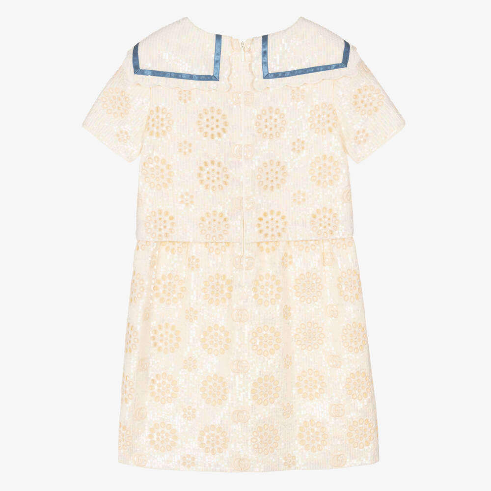 Gucci-Girls Ivory Sequin Double G Dress | Childrensalon Outlet