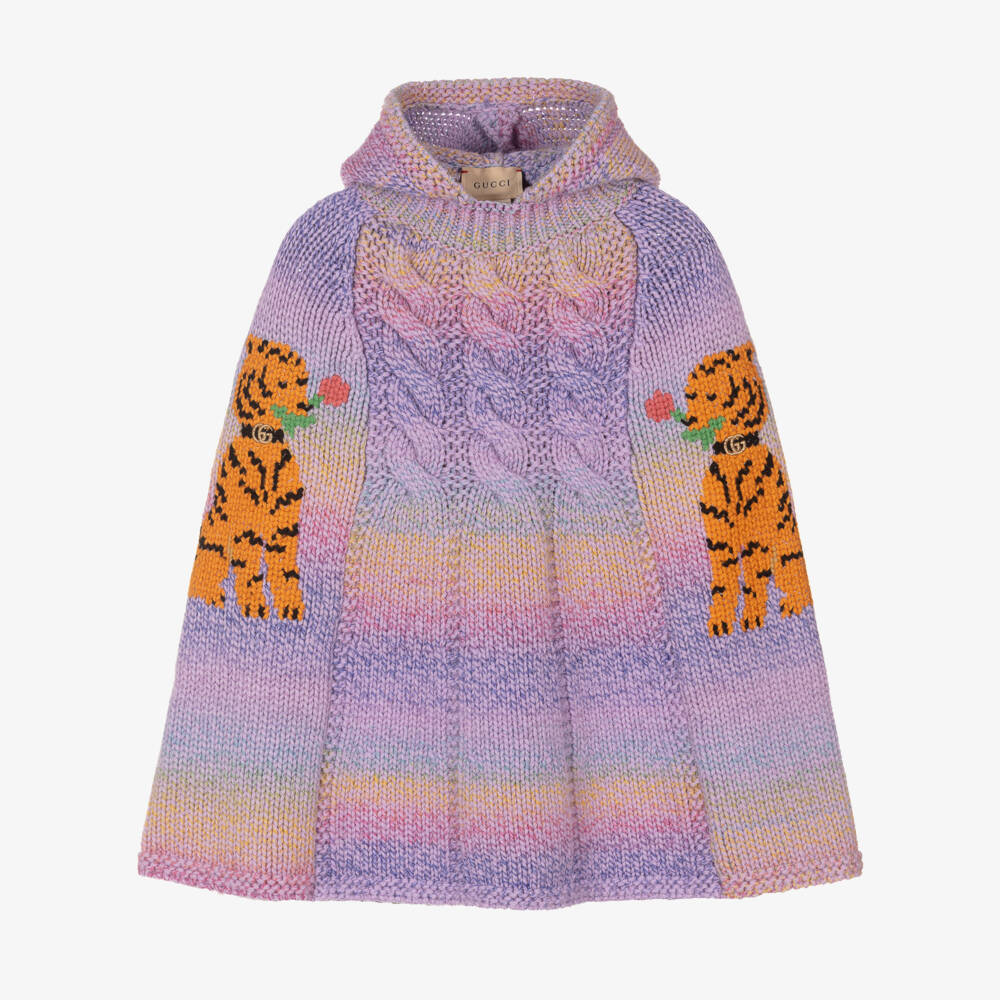Gucci-Girls Lavender Tiger Wool Cape | Childrensalon Outlet