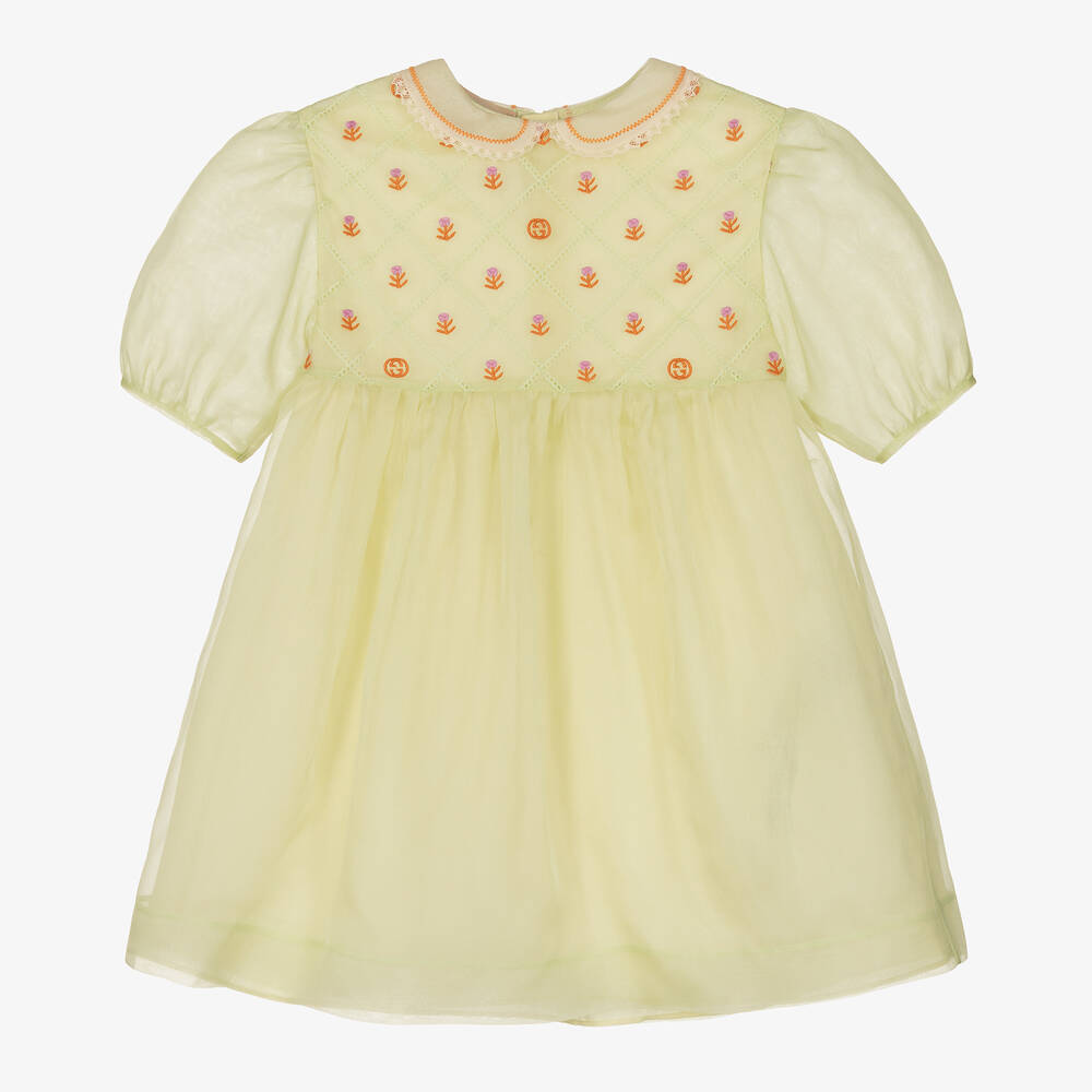 Gucci-Girls Light Green Silk Organza Dress  | Childrensalon Outlet