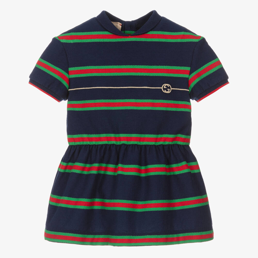 Gucci-Girls Navy Blue Striped Web Polo Dress | Childrensalon Outlet