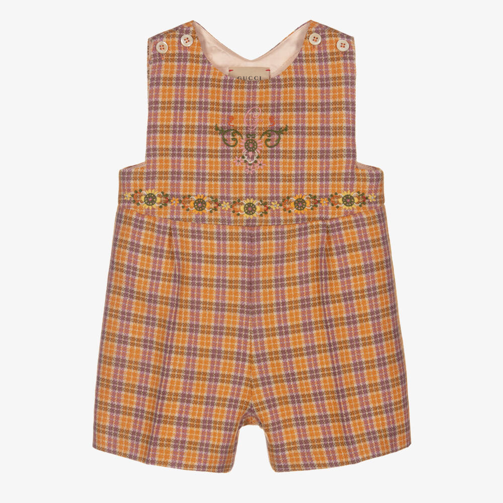 Gucci-Girls Orange Wool Check Shortie | Childrensalon Outlet