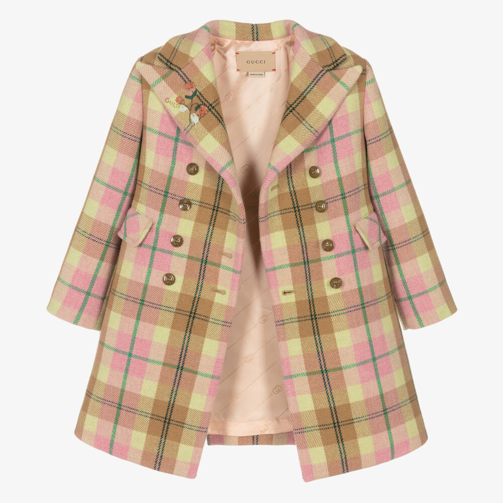 Gucci-Girls Pastel Check Wool Blend Coat | Childrensalon Outlet