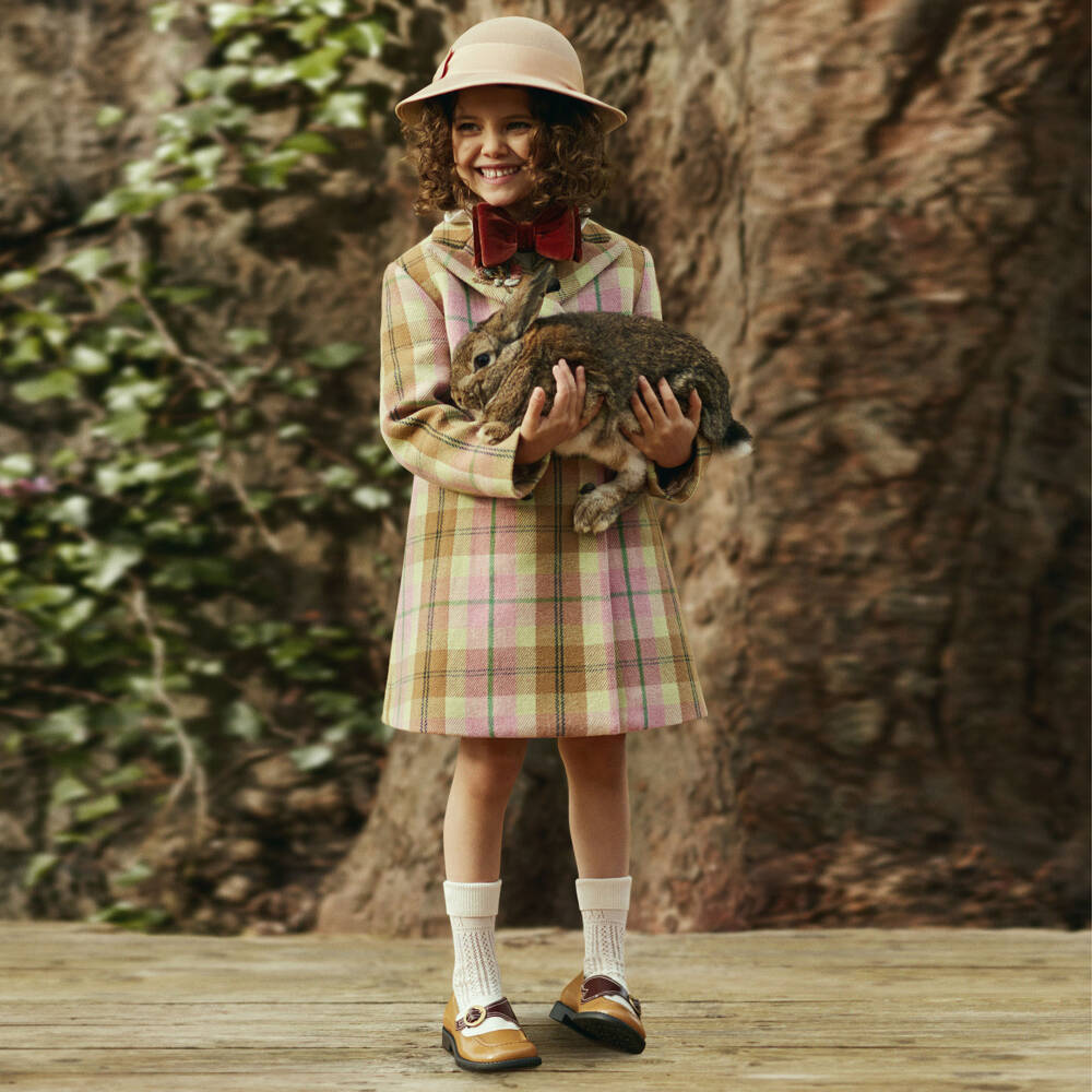 Gucci-Girls Pastel Check Wool Blend Coat | Childrensalon Outlet