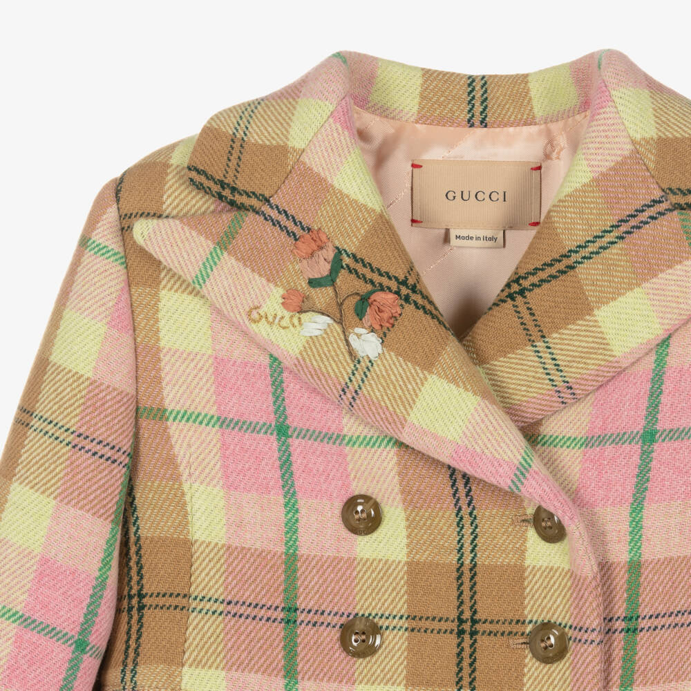 Gucci-Girls Pastel Check Wool Blend Coat | Childrensalon Outlet