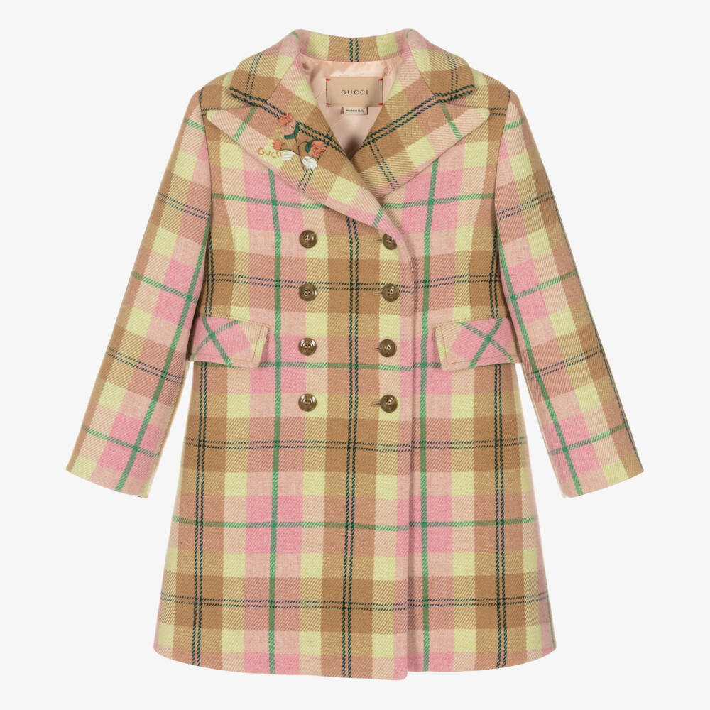 Gucci-Girls Pastel Check Wool Blend Coat | Childrensalon Outlet