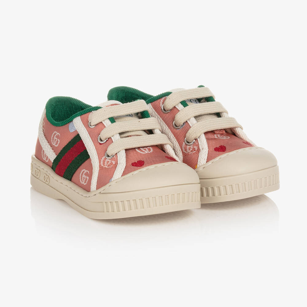 Gucci-Girls Pink Canvas Double G 1977 Trainers | Childrensalon Outlet