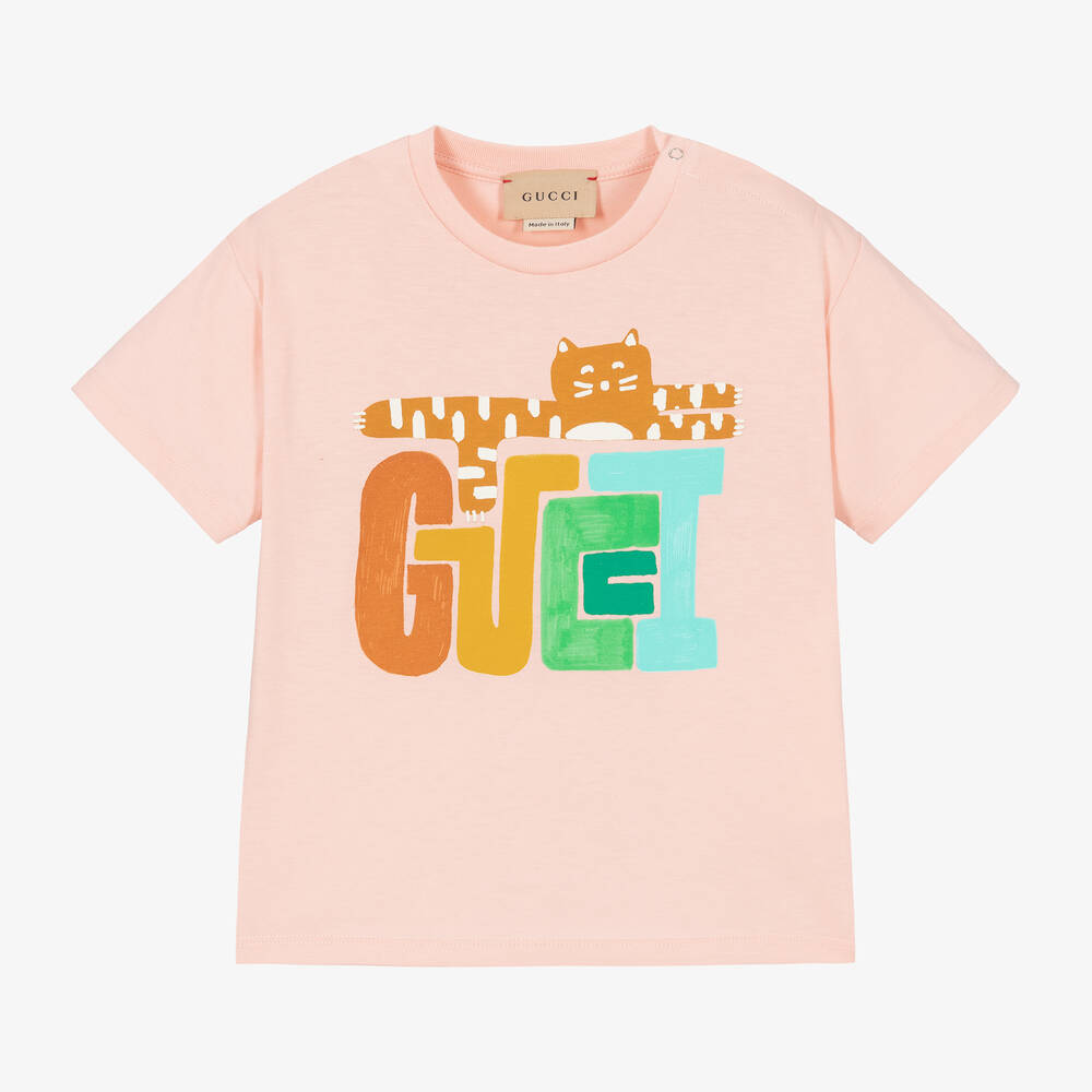 Gucci-Girls Pink Cotton T-Shirt | Childrensalon Outlet